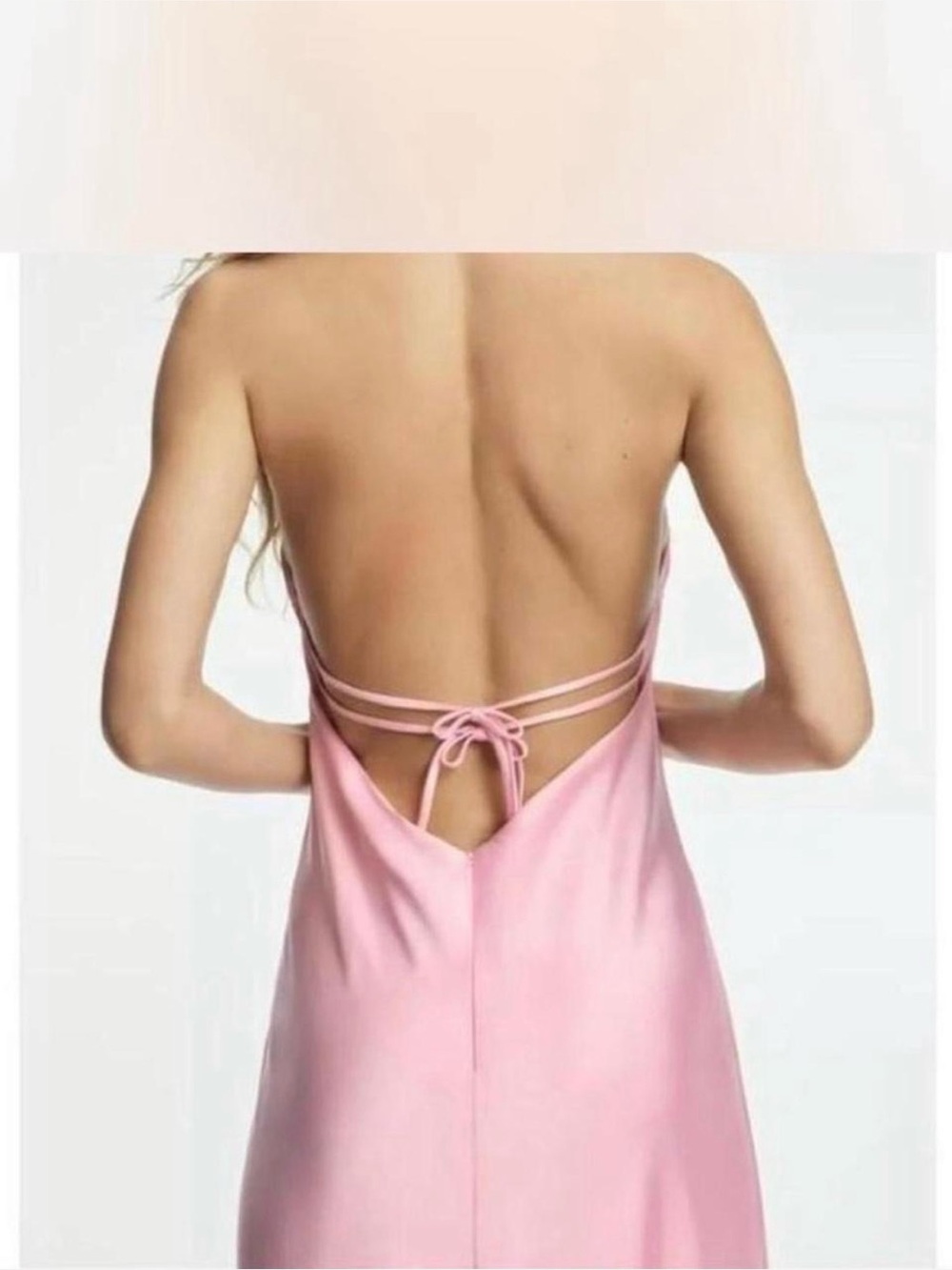 Zara Backless Pink Slip Dress with Tie-Back Straps